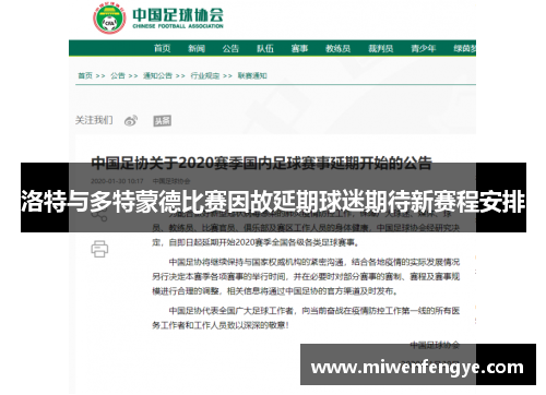 洛特与多特蒙德比赛因故延期球迷期待新赛程安排